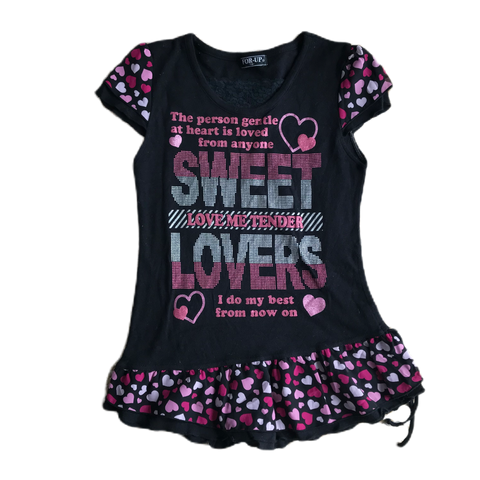 Black Pink & Silver Rhinestone Glitter Lettering Top (130)