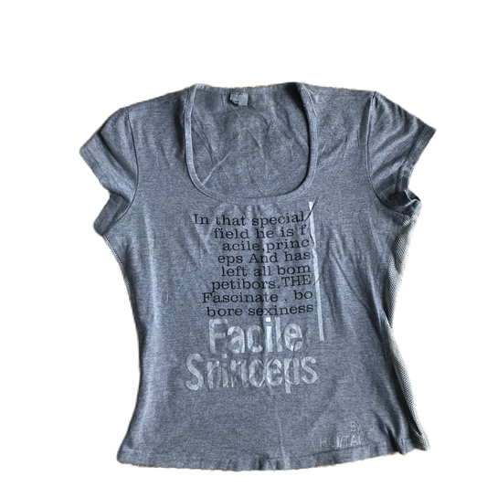 Grey Lettering Mesh Panel Tee