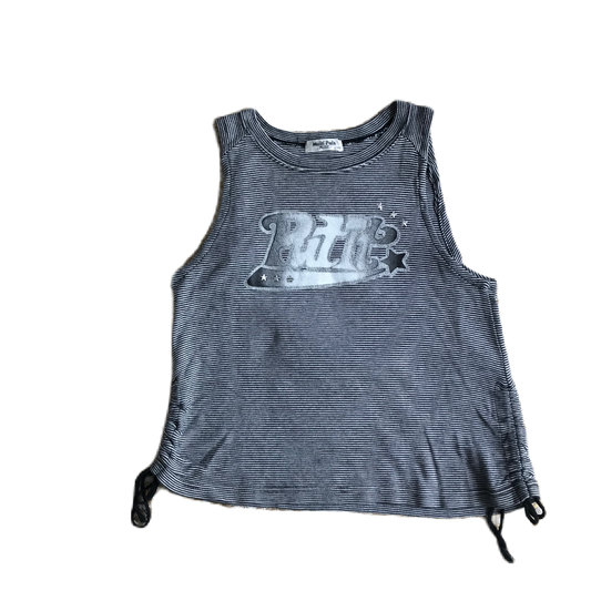 Silver Glitter Lettering Graphic Striped Tank Top