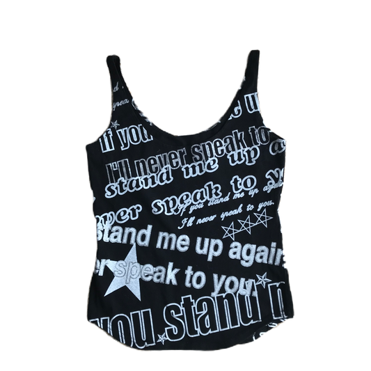 Moussy Black & White Glitter Lettering Graphic Tank Top