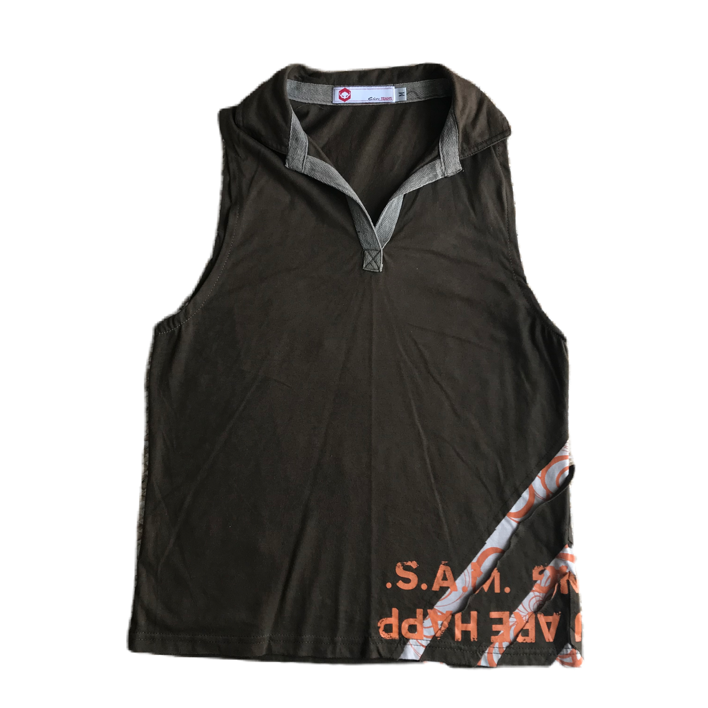 Khaki & Orange Lettering Graphic Tank Top