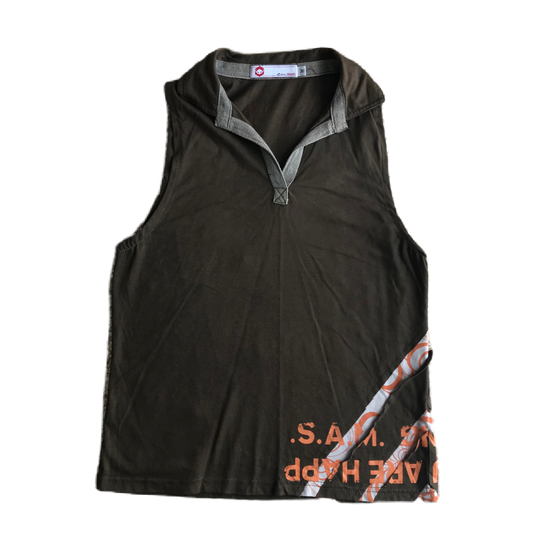 Khaki & Orange Lettering Graphic Tank Top