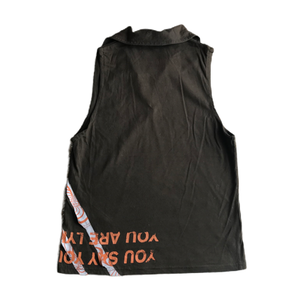 Khaki & Orange Lettering Graphic Tank Top