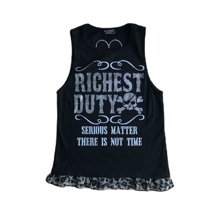 Black & Silver Glitter Lettering Skull Graphic Tank Top