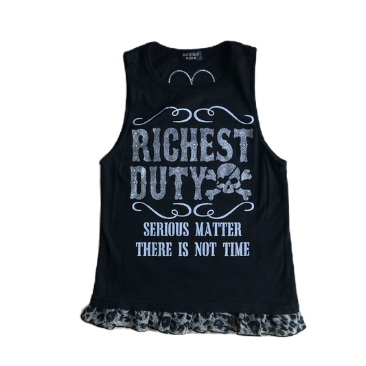 Black & Silver Glitter Lettering Skull Graphic Tank Top