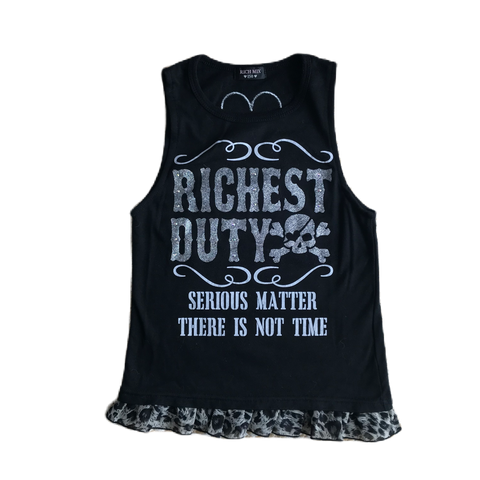 Black & Silver Glitter Lettering Skull Graphic Tank Top