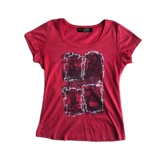 Red Silver Sequin Graphic Tee