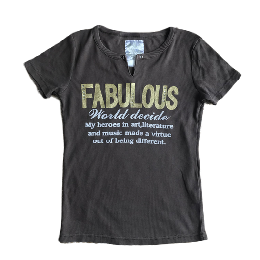 Brown & Gold Ribbed Glitter Graphic Top