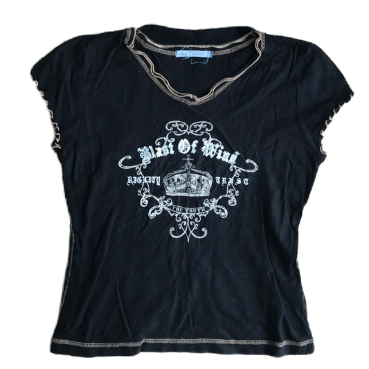 Black Lettuce Hem Crown Graphic Short Top