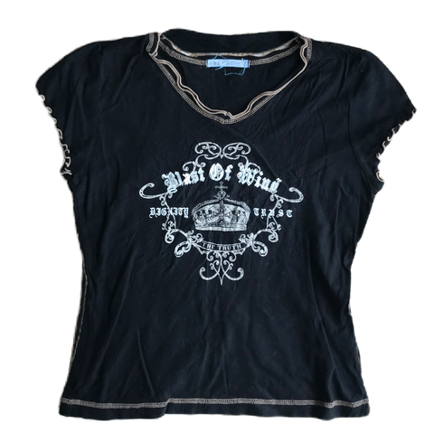 Black Lettuce Hem Crown Graphic Short Top
