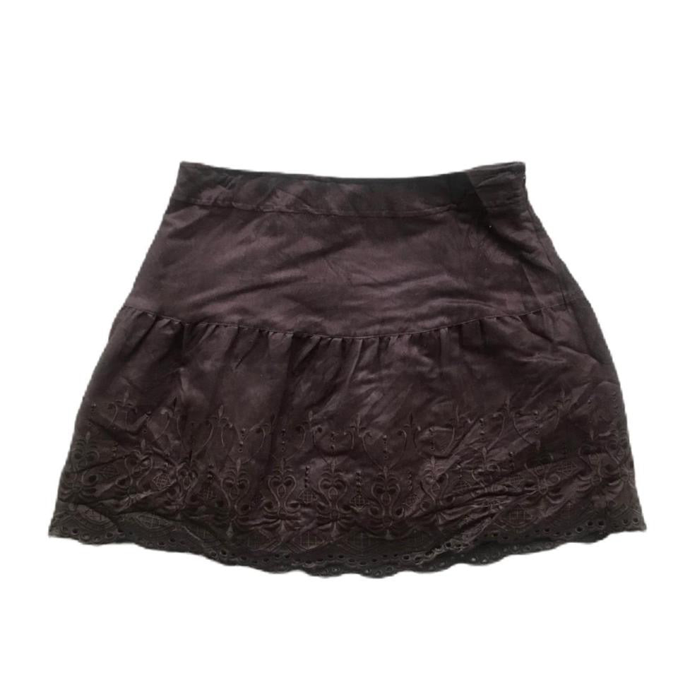 Brown Suede Broderie Skirt