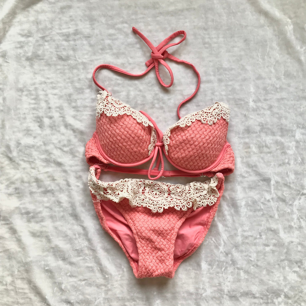 Peachy Pink Crochet Style Bikini