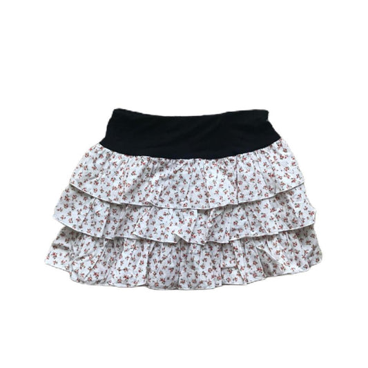 White Floral Tiered Mini Skirt