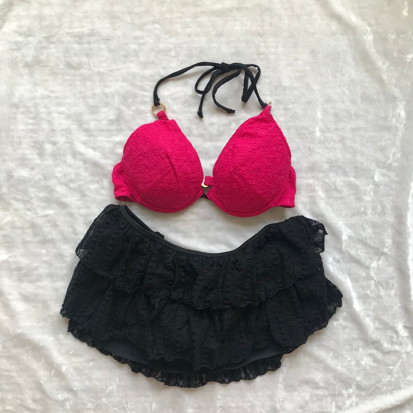 Hot Pink & Black Two Piece Bikini Set